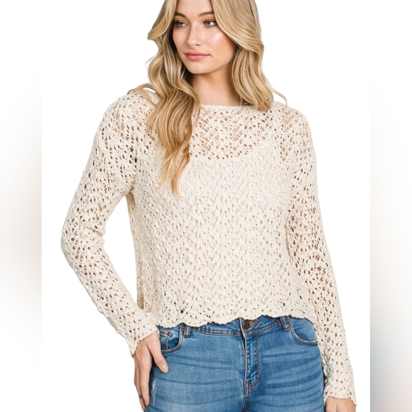 Heyson Tops - Heyson Sheer Cropped Sweater Top - Cream